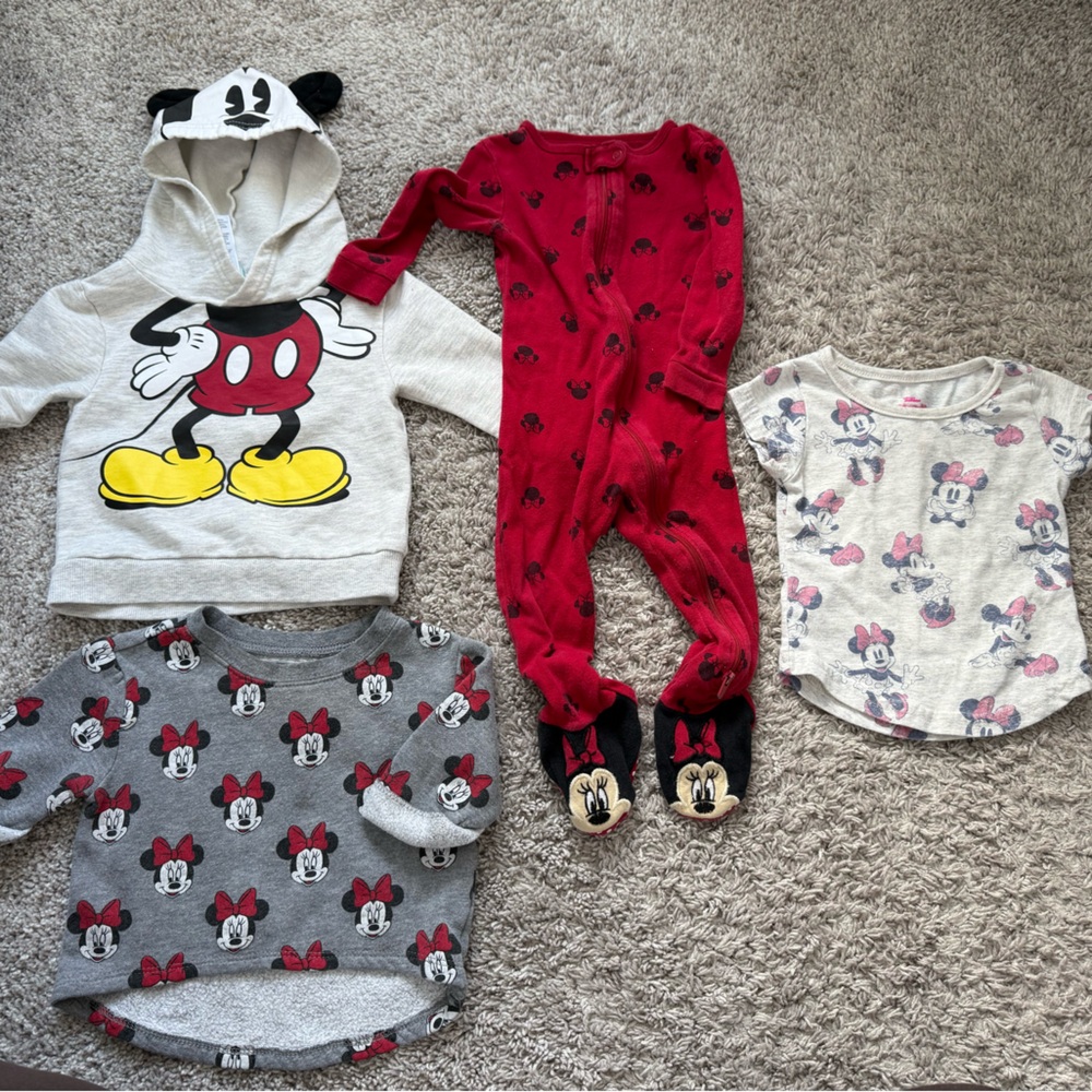 Minnie & Mickey Baby Clothing Set - Red, Gray, Cream